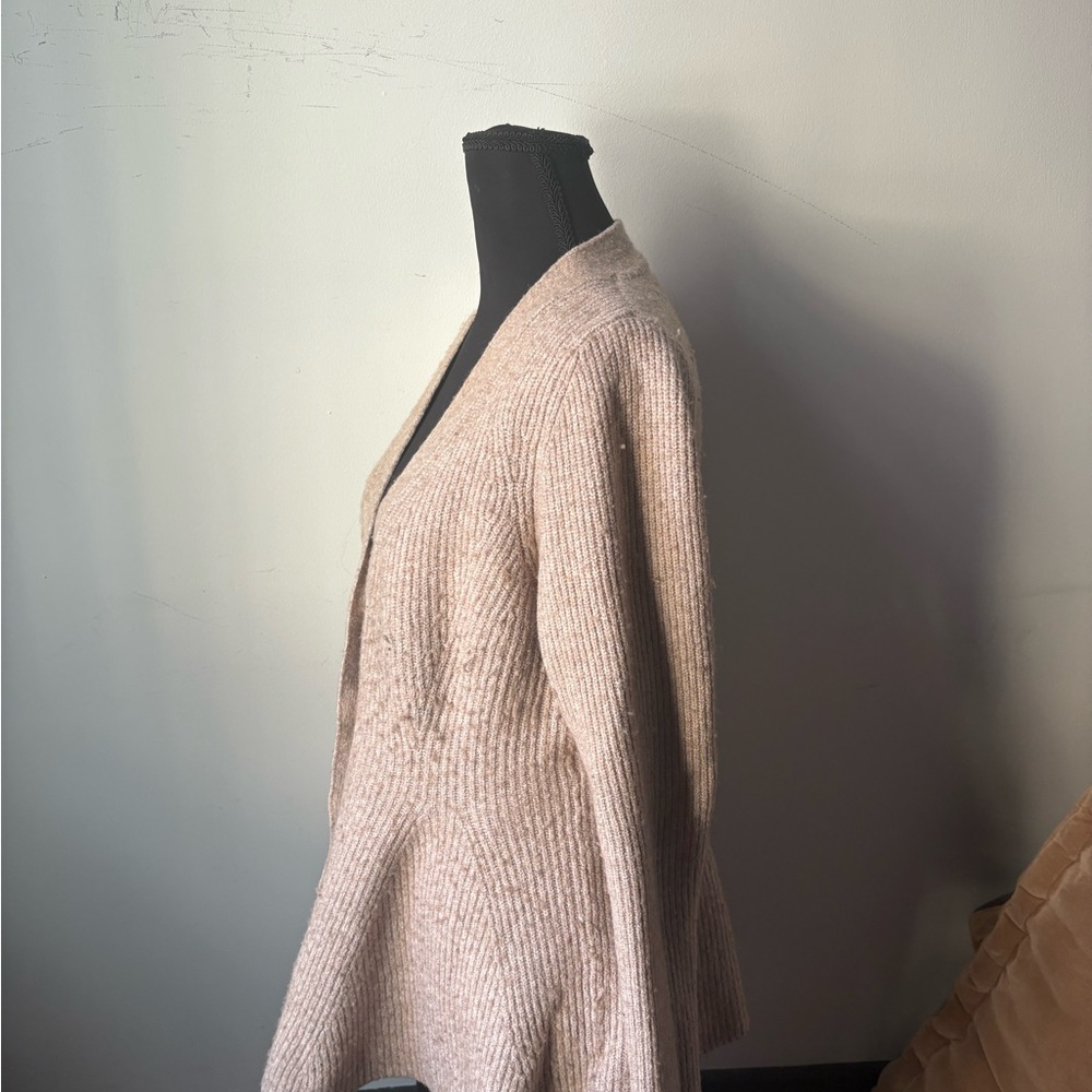 Maeve Beige Ribbed Button-Front Peplum Cardigan - Picture 2 of 7